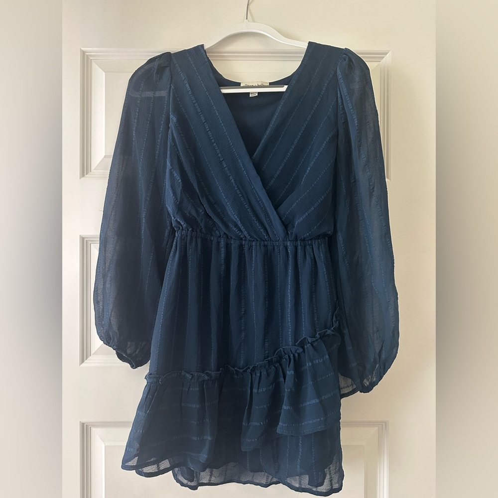 Boutique Womens Navy Blue Wrap-Front Long Sleeve Dress